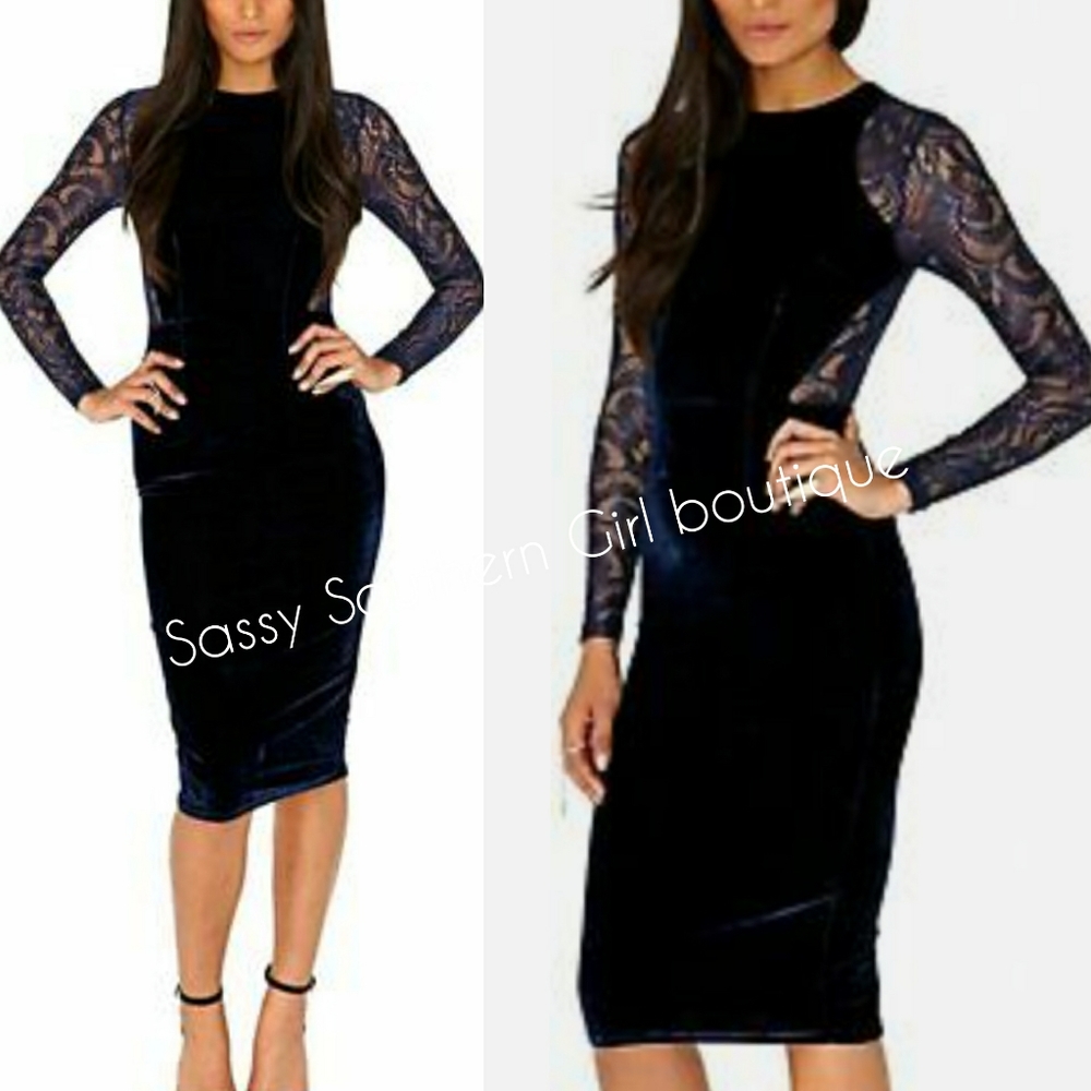 ⭐🆕 Elegant Black Velvet lace midi dress
